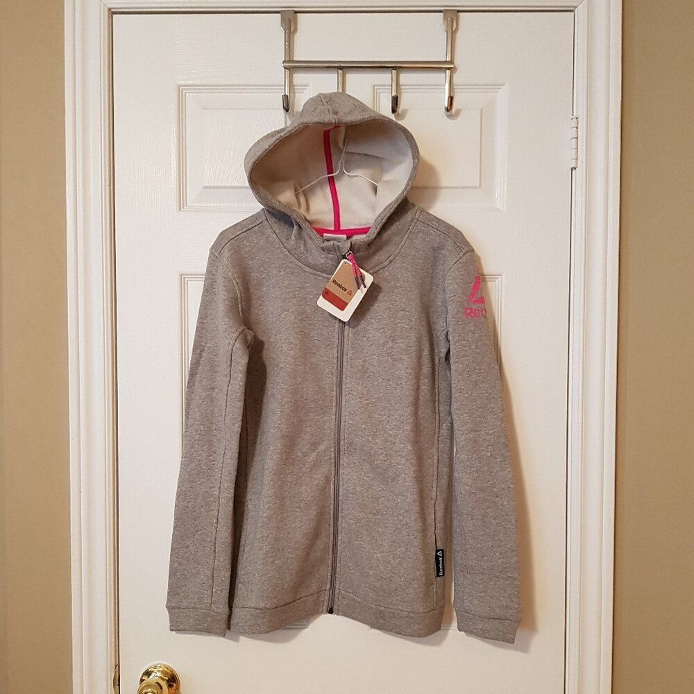 Reebok Girls Thick Warm Zippered Logo Hoodie ~Heather Gray ~ Sz. 13/14 years ~
